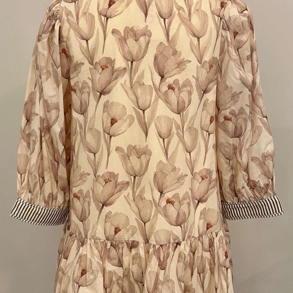 Floral Beige Dress with Striped Accents - Picture 3 of 3